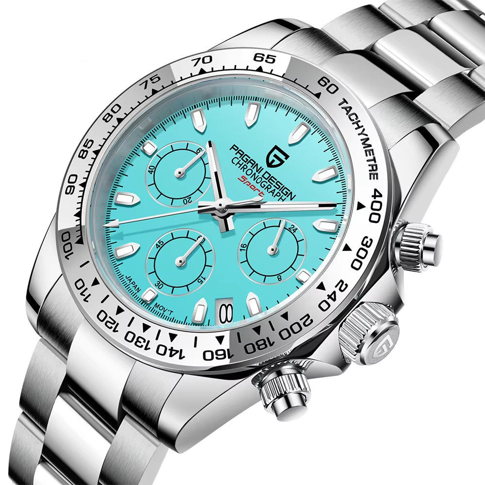 New Stainless Steel Bezel Men Quartz Wristwatches Luxury Sapphire Glass Chronograph VK63 Watch Men Reloj Hombre