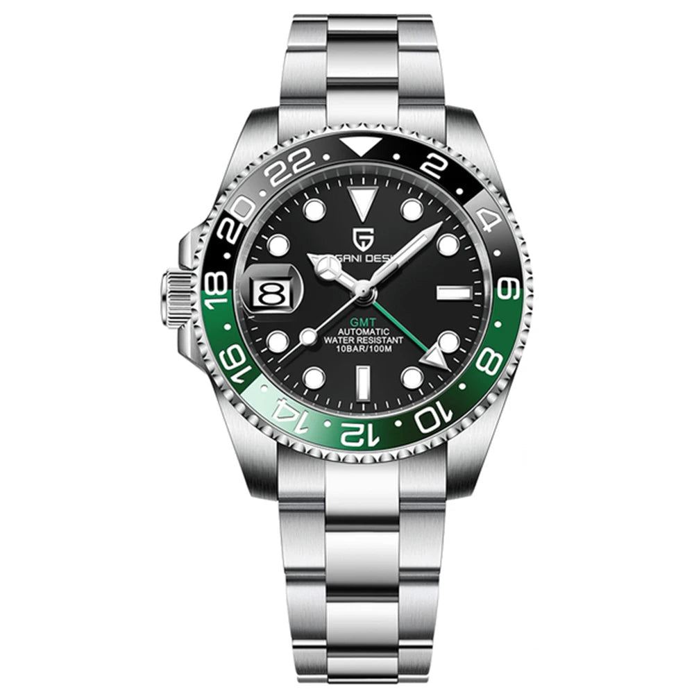 PD-1662 Luxury GMT Men Mechanical Wristwatch Sapphire Glass Stainless Steel 100M Waterproof Automatic Watches