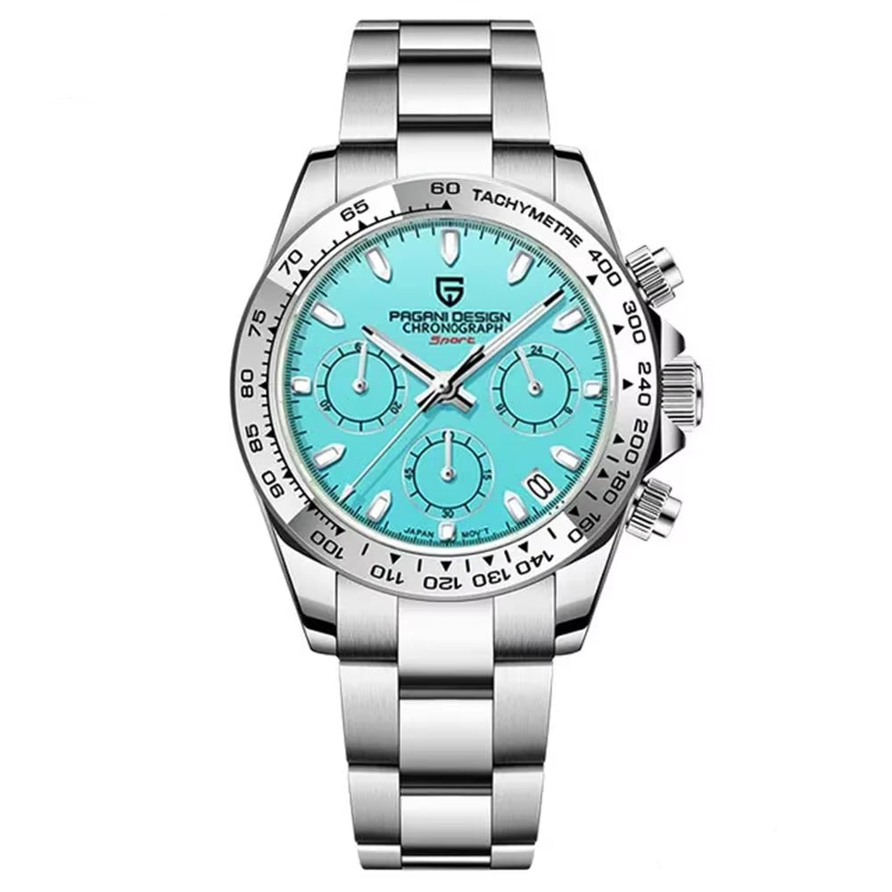 New Stainless Steel Bezel Men Quartz Wristwatches Luxury Sapphire Glass Chronograph VK63 Watch Men Reloj Hombre